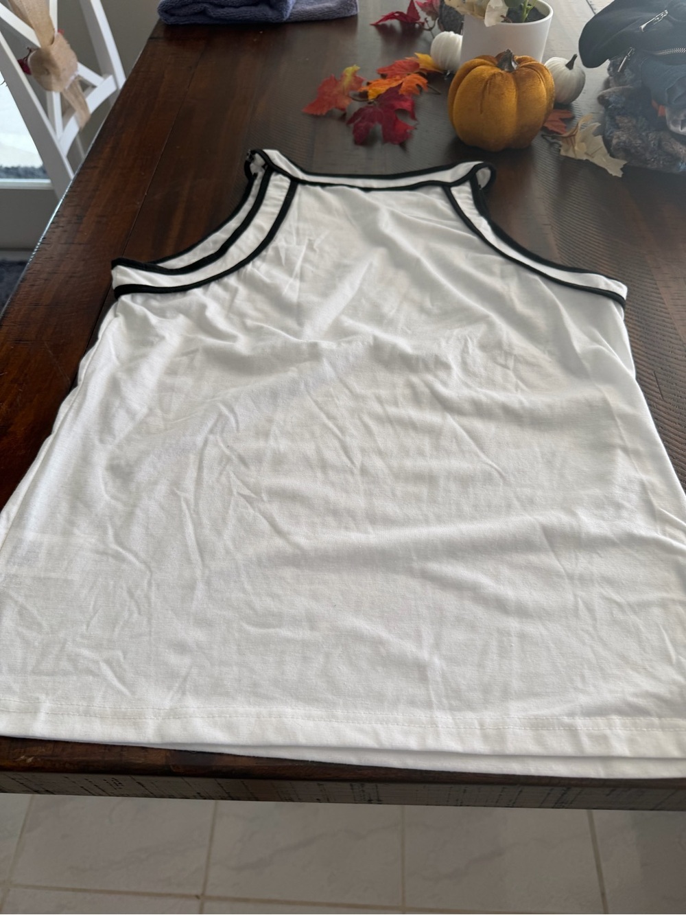 White Tank Top with Black Trim - Women's Sleeveless Top